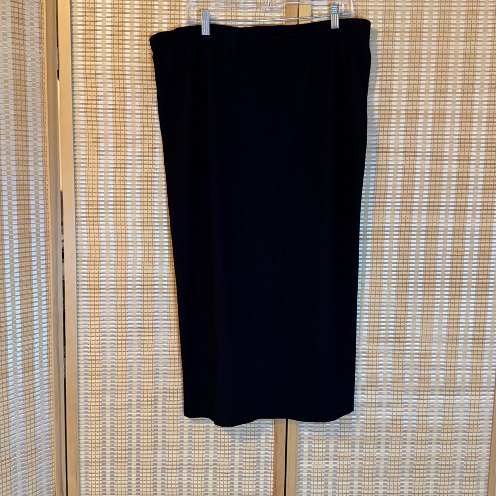 Kathie Lee Black Textured Crinkle Midi Skirt Elastic Waist Large Whimsigoth Boho